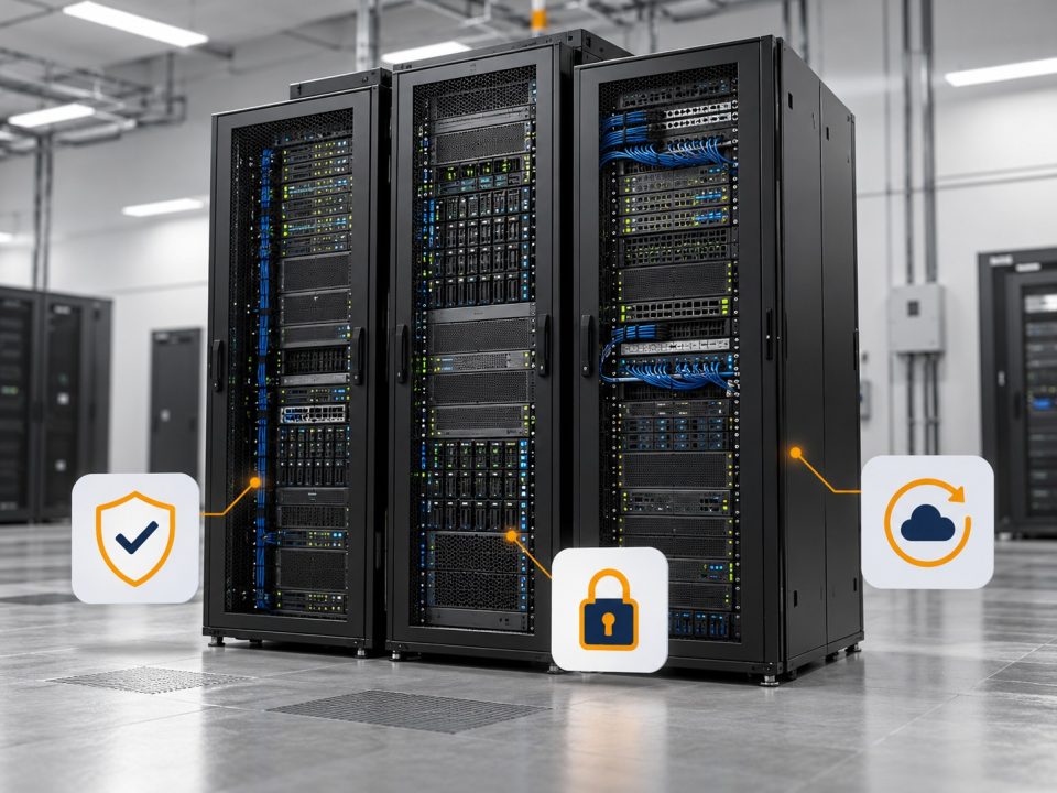 Secure server racks in a data centre, where Jotek cloud hosting runs