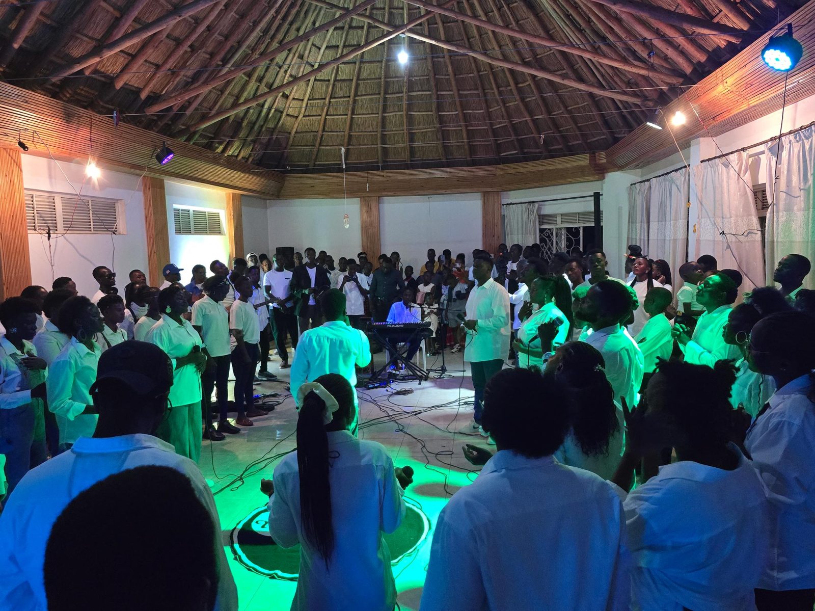 Worship night with green and blue stage lighting